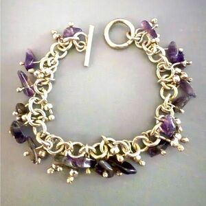 Estate Amethyst Solid Sterling Silver Toggle Bracelet 925 33 Grams 🔥